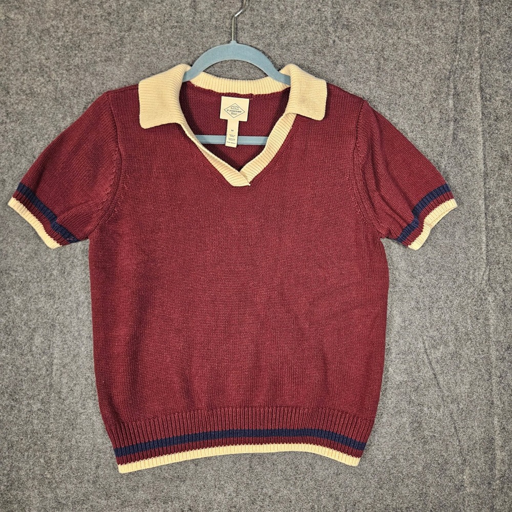 St John's Bay Womens Burgundy Knit Polo Sweater Preppy Collegiate Classic Sz M